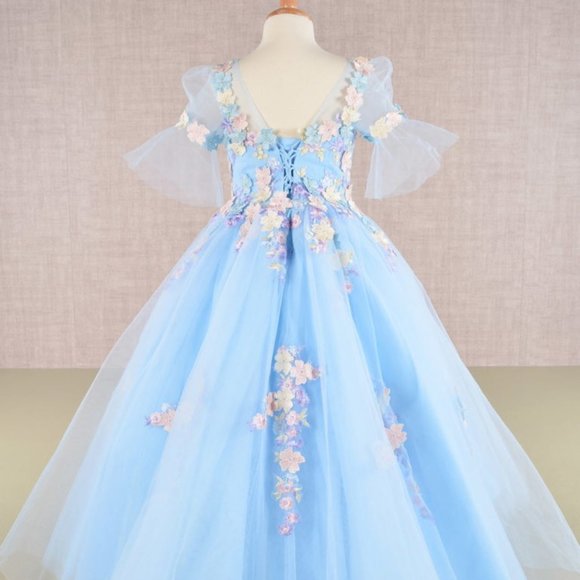 NEW DRESS FOR FORMAL OCCASIONS EMBROIDERED WITH FLORAL LACE FOR KIDS GL GK107 - Picture 8 of 12